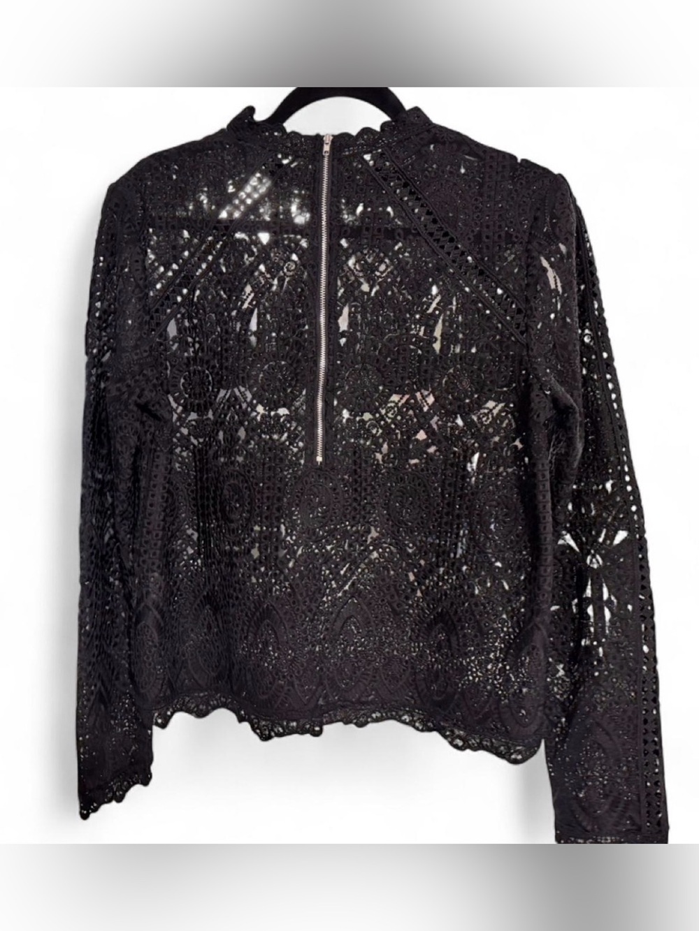 Anthropology Mare Mare Crochet Lace Long Sleeve Top - Black Women’s M-L - Picture 3 of 6
